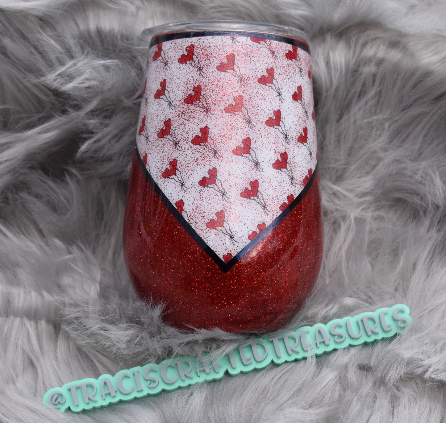 Red Heart Balloons 12oz Glittered Wine Tumbler