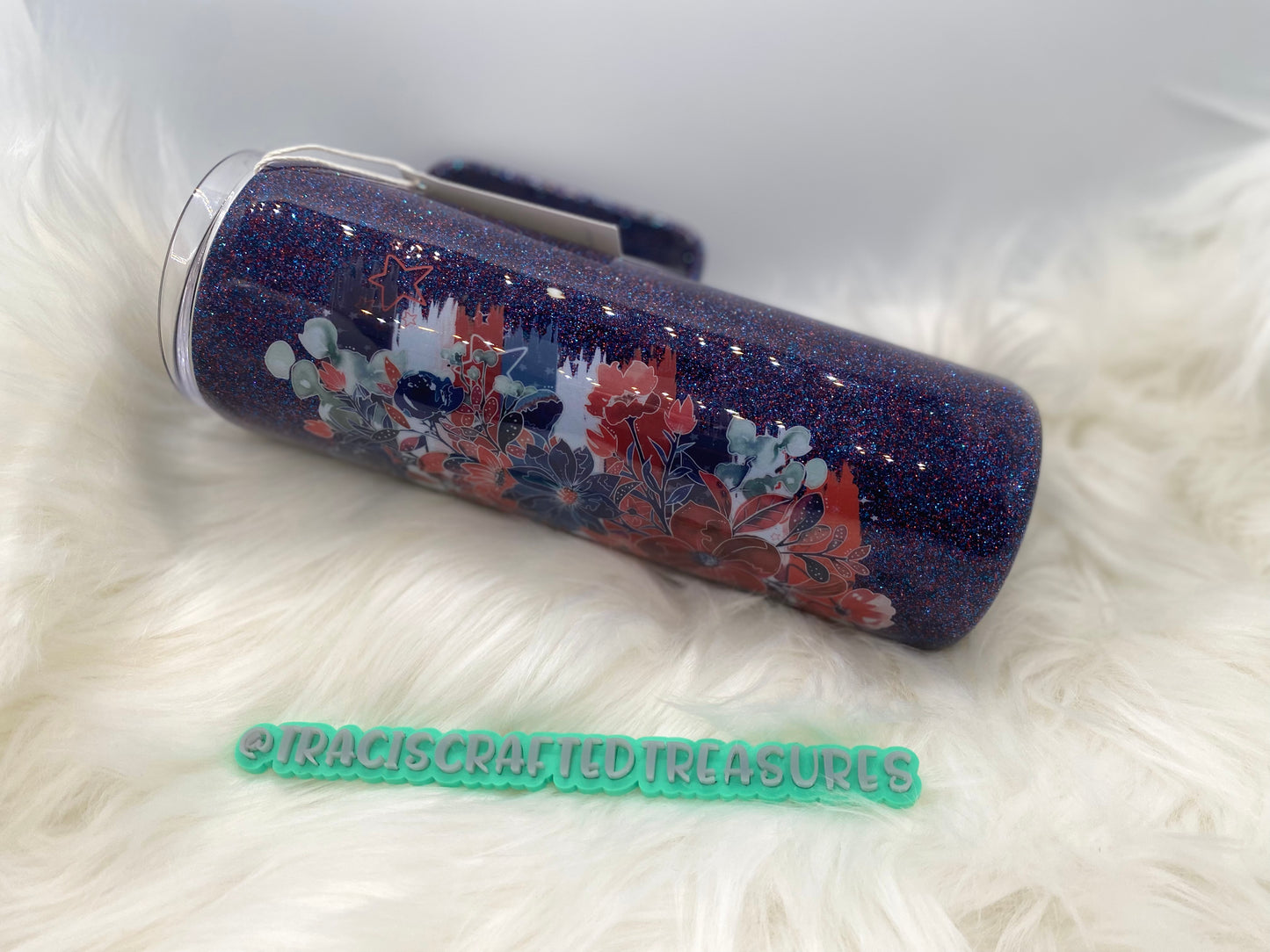 Patriotic Floral 20oz Glitter Tumbler